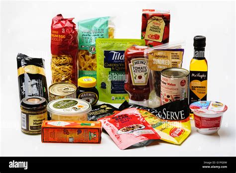 Arrangement of various types of food packaging Stock Photo - Alamy