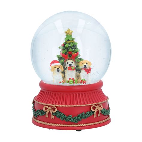 Musical Dome Snow Globe Dogs Around A Christmas Tree Gisela Graham 17cm ...