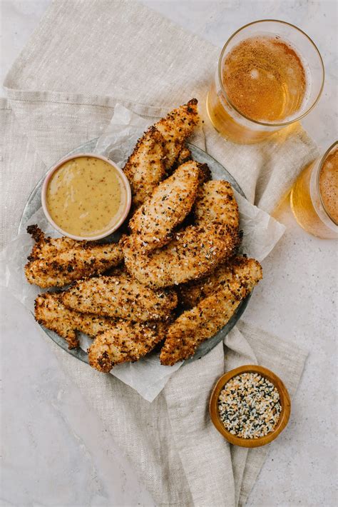 Air Fryer Everything Chicken Fingers with Honey Mustard Dip | Baked Bree