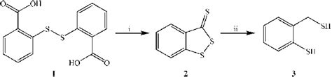 Synthesis of 2-mercaptomethylbenzenethiol 3: (i) P 4 S 10 , pyridine ...