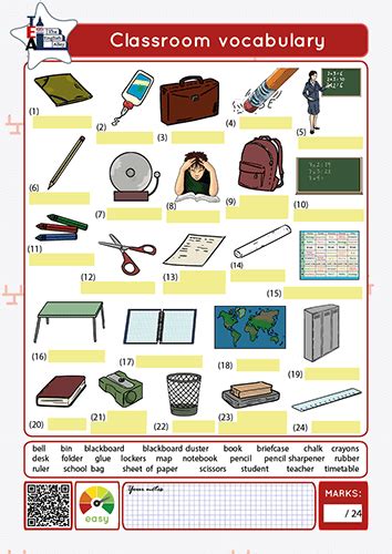 classroom vocabulary worksheet