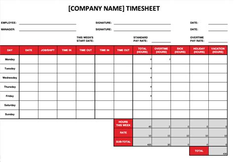 Time Off Excel Template - Printable Word Searches