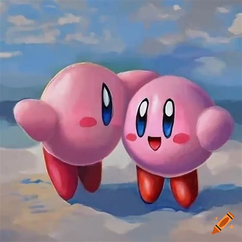 Kirby characters holding hands in a beautiful artwork on Craiyon