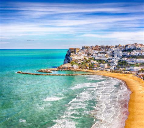 Picturesque Peschici with Wide Sandy Beach in Puglia, Adriatic Coast of Italy Stock Image ...