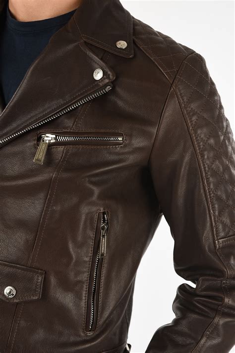 Dsquared2 waist length leather biker jacket men - Glamood Outlet