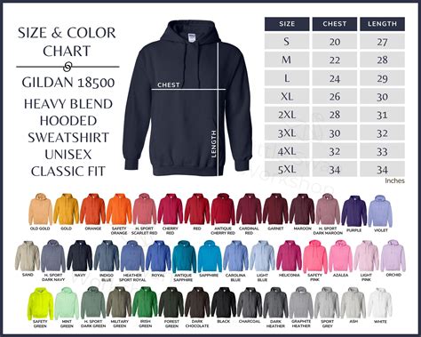 Gildan 18500 Color Chart Gildan G185 Hooded Sweatshirt Size and Color ...