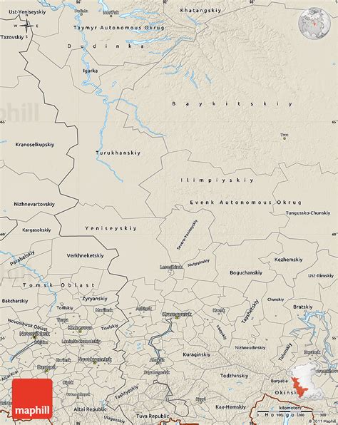 Shaded Relief Map of Krasnoyarsk Krai