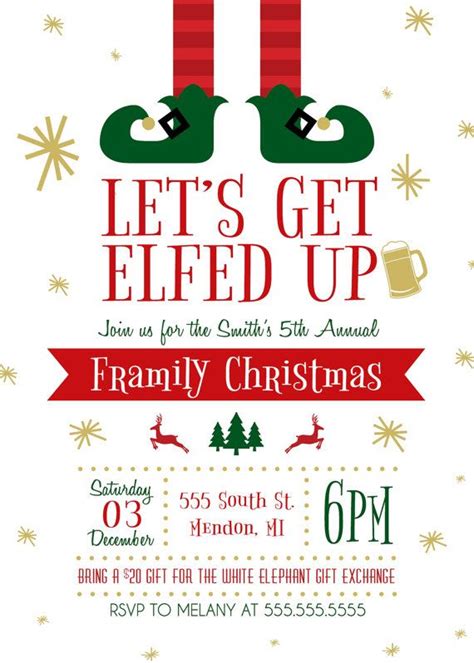 5 x 7 PRINTABLE Let's Get Elfed Up Christmas Party Invitation. Framily Christmas Invitation ...