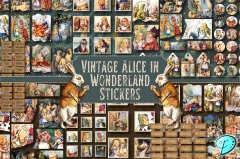 Vintage Alice in Wonderland Stickers Graphic by Emily Designs ...