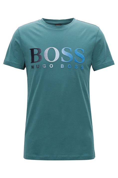 HUGO BOSS Jersey T-shirt with dégradé flocked logo - Green T-Shirts ...