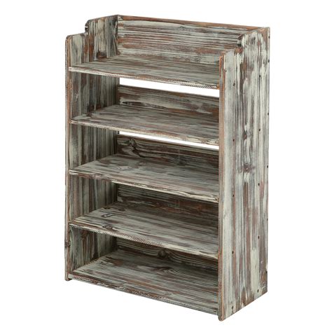 MyGift 5-Tier Rustic Torched Wood Entryway Shoe Rack Storage Shelves ...