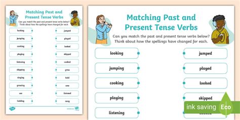 Matching the Past and Present Tense Verbs Worksheet - Twinkl