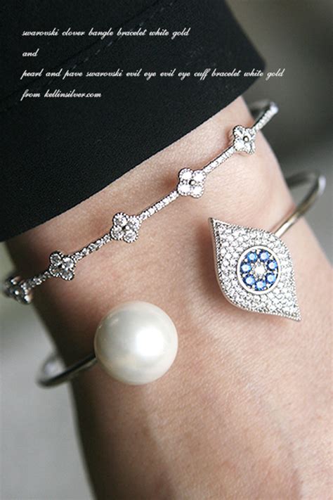 Swarovski Clover Bangle Bracelet White Gold - kellinsilver.com