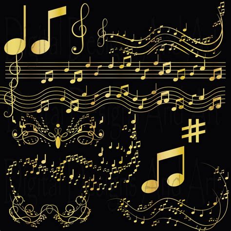 Gold Music Clipart Gold Notes Clip Art Digital Clipart - Etsy