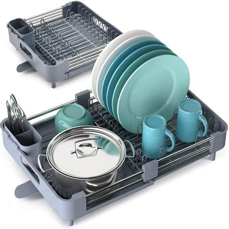 Kingrack Expandable Dish Rack,Foldable Stainless Steel Dish Drainers With Removable Cutlery ...