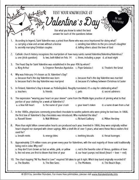 Valentine's Day Quiz (Free Printable) - Flanders Family Home Life