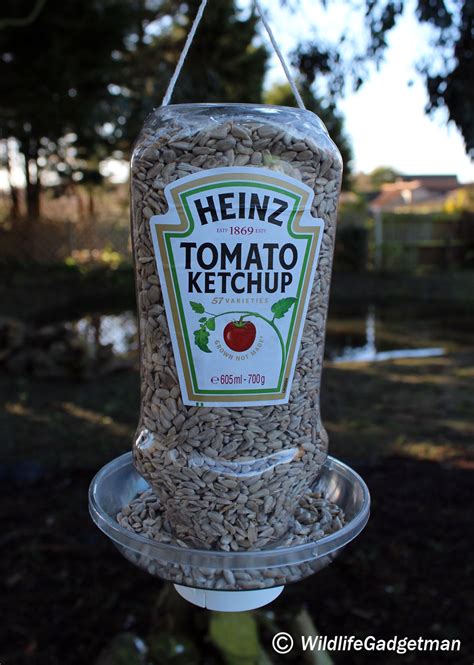 Make a ketchup bottle bird feeder - WildlifeGadgetman.com