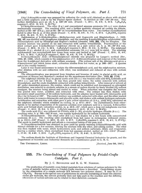 155. The cross-linking of vinyl polymers by Friedel–Crafts catalysts. Part I - Journal of the ...