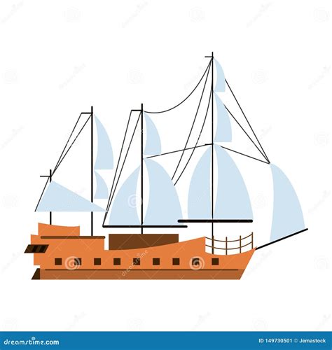 Pirate Ship Boat Side View Isolated Cartoon Stock Vector - Illustration ...