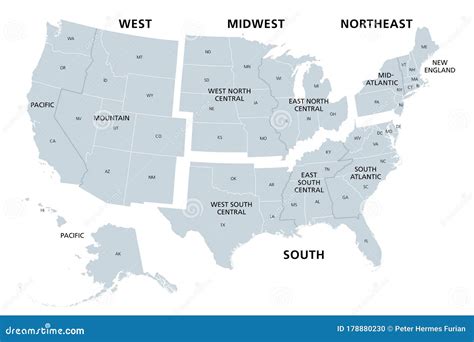 Estados Unidos Divididos En Regiones Censales Y Mapas Grises De ...