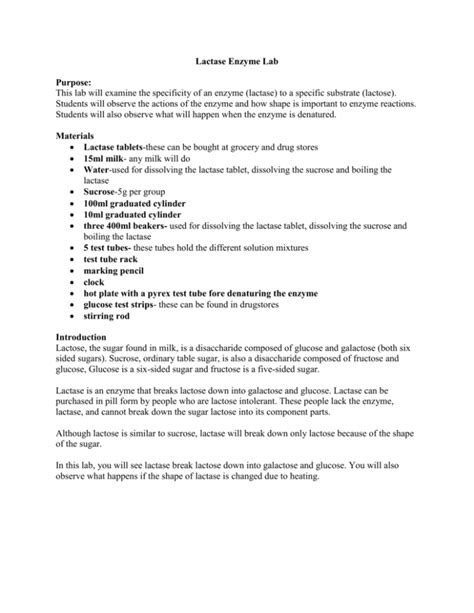 Lactase Enzyme Lab