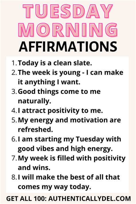 100 Positive and Inspiring Tuesday Affirmations - Authentically Del