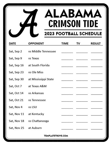 Printable 2023 Alabama Crimson Tide Football Schedule