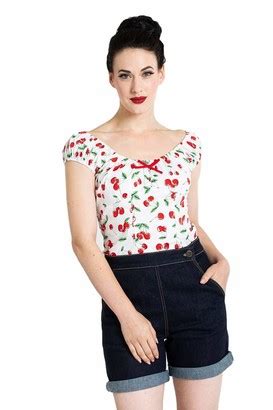 Ro Rox Boutique Hell Bunny Sweetie Cherry Vintage Style Retro 50s Rockabilly Gypsy Top - White ...
