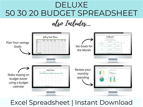 50 30 20 Budget Excel Budget Template 50 30 20 Rule Digital Budget ...