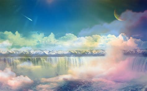 Dreamy vision | Waterfall wallpaper, Dreamy landscapes, Pastel wallpaper