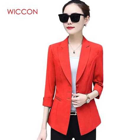 Autumn Korean Suit Women Fashion Casual Sinle Breasted Solid Three QuarterSleeve Top Elegant ...