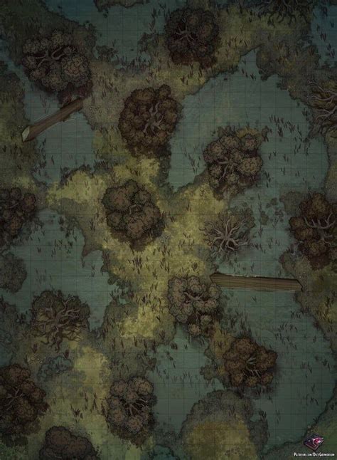 Swamp Battle Map 22x30 : dndmaps | Dungeon maps, Forest map, Fantasy city map