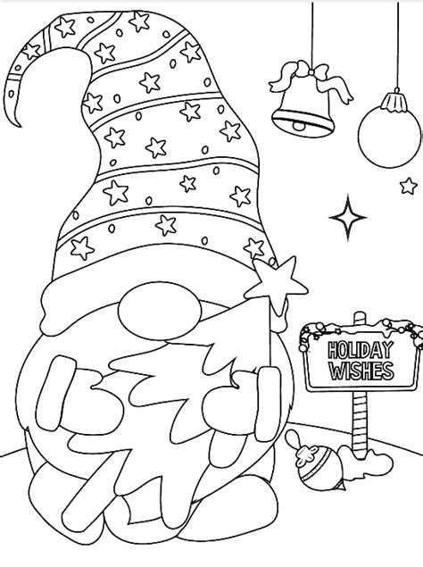 Free Printable Cute Christmas Gnome Coloring Pages