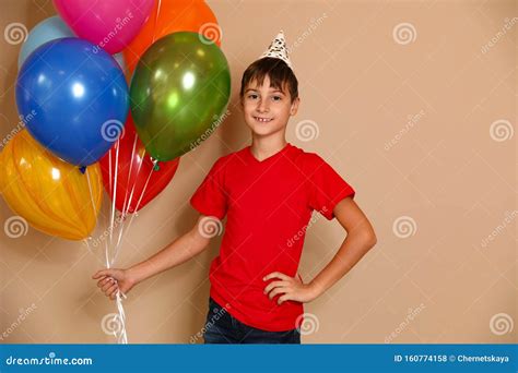 Happy Boy with Balloons. Birthday Celebration Stock Photo - Image of celebrating, birthday ...