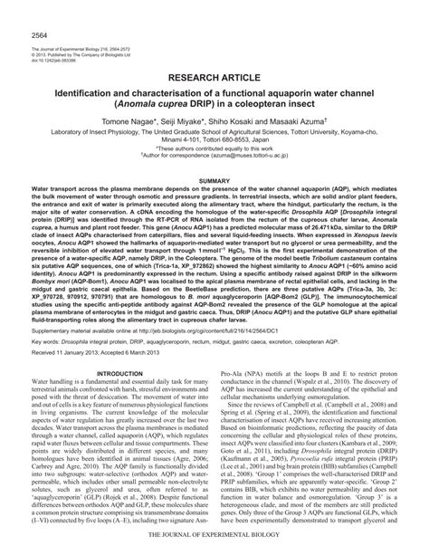 (PDF) Identification and characterisation of functional aquaporin water channel ( Anomala cuprea ...