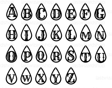 Alphabet Earrings Svg, Font Earrings Svg, Faux Leather Earrings, Teardrops Split Monogram ...