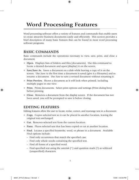 Word Processing Features