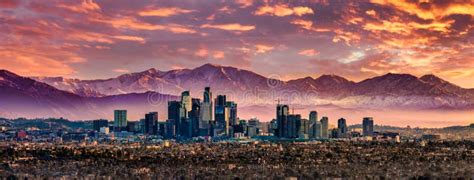 Los Angeles Skyline Snowcapped Mountains Stock Photo - Image of ...