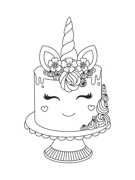 Premium Vector | Unicorn cake printable coloring book for kids vector ...