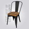 Industrial Metallic Side Chair With Wooden Seat - Best Of Exports