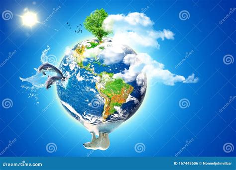 Planet Earth with Elements of Nature and Animals Stock Photo - Image of conceptual, copy: 167448606