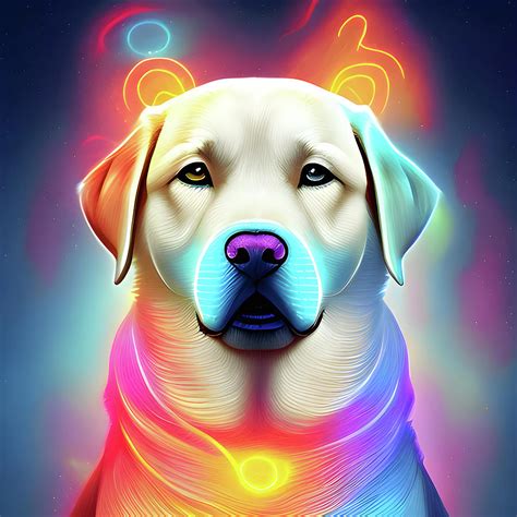 012 Portrait of Labrador Dog Art with Neon Lights Digital Art by Large ...