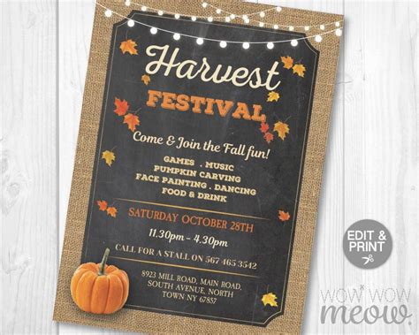 Fall Harvest Festival Invitations Party Event Rustic Invite | Etsy