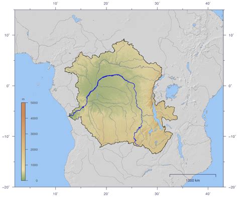 Course and Drainage basin of the Congo River with topography shading ...