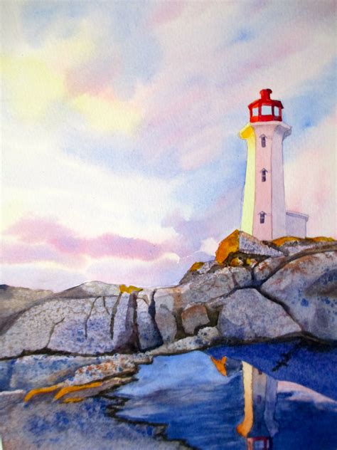 Maine Lighthouse by Carol Gangemi | Watercolor landscape, Landscape paintings, Landscape