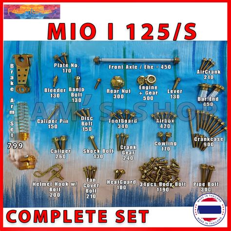 Heng Bolts Yamaha Mio I 125/ M3 Gold Bolts Complete Set Heng Bolts Whole Motorcyle Bolts Tags ...