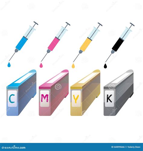 CMYK Ink Cartridges in Perspective. Syringe with a Drop Stock Vector - Illustration of colour ...