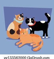 2 Bundle Of Three Cats Differents Colors Mascots Clip Art | Royalty Free - GoGraph