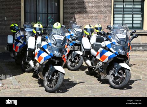 Police motorcycles at the Binnenhof were dutch parliament is ...