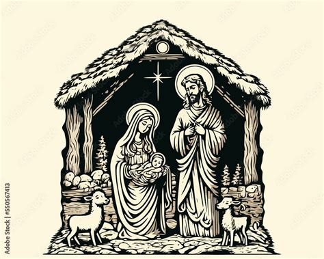 Nativity christian christmas scene. A simple Christmas drawing. Stock ...